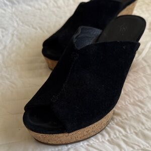 UGG Black Suede Clogs with Cork Sole